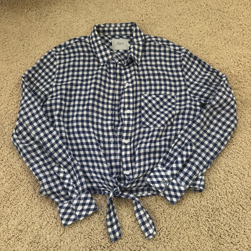 Rails blue and white checked button up tie long sleeve. Size S.